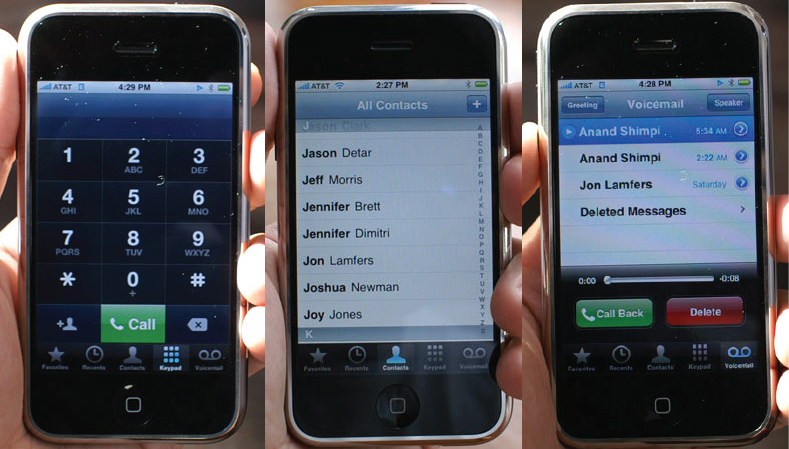 iPhone OS 1 dialer, contacts, and visual voicemail (2007)